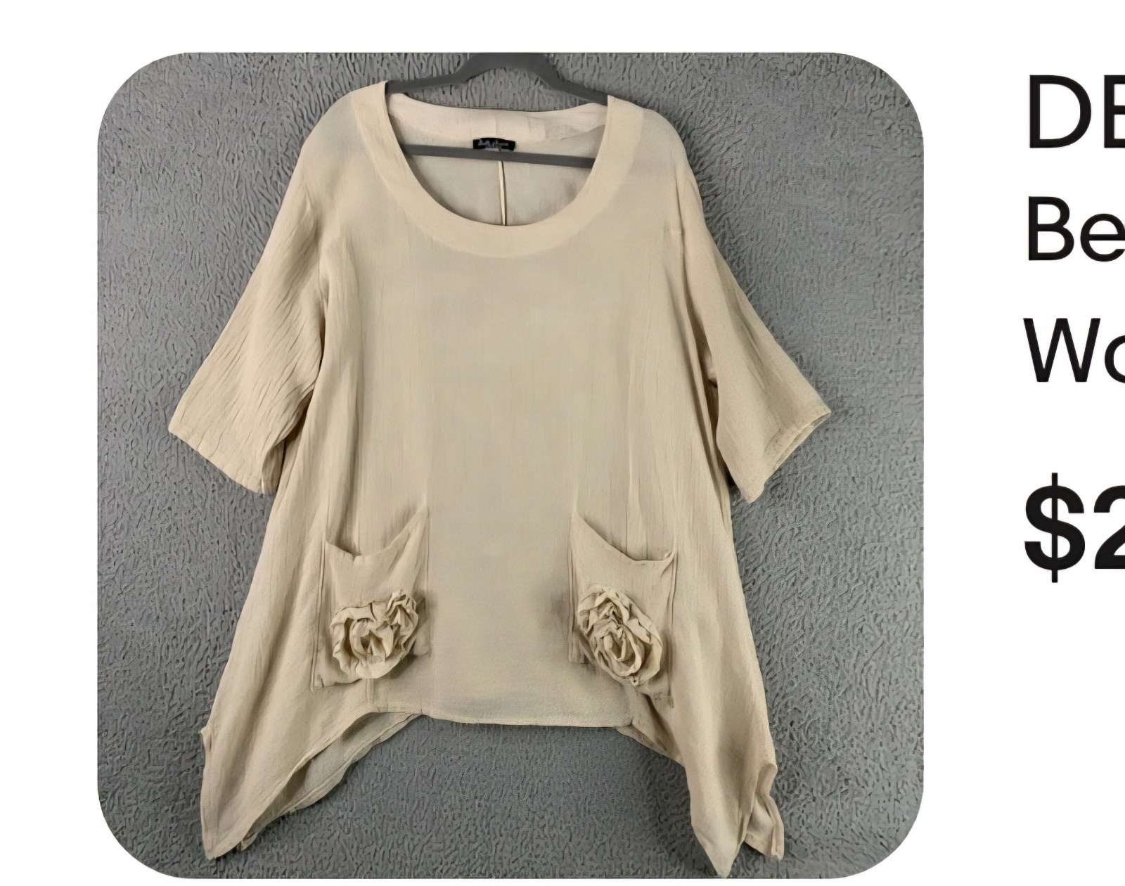 Bella Amore Top Women L/XL Linen and Cotton Blend Oversized Tunic Beige