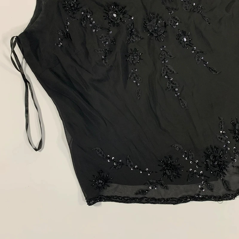 Vintage R&M Richards Black Sheer Mesh Beaded Lined Polyester Tank Top Size 22W