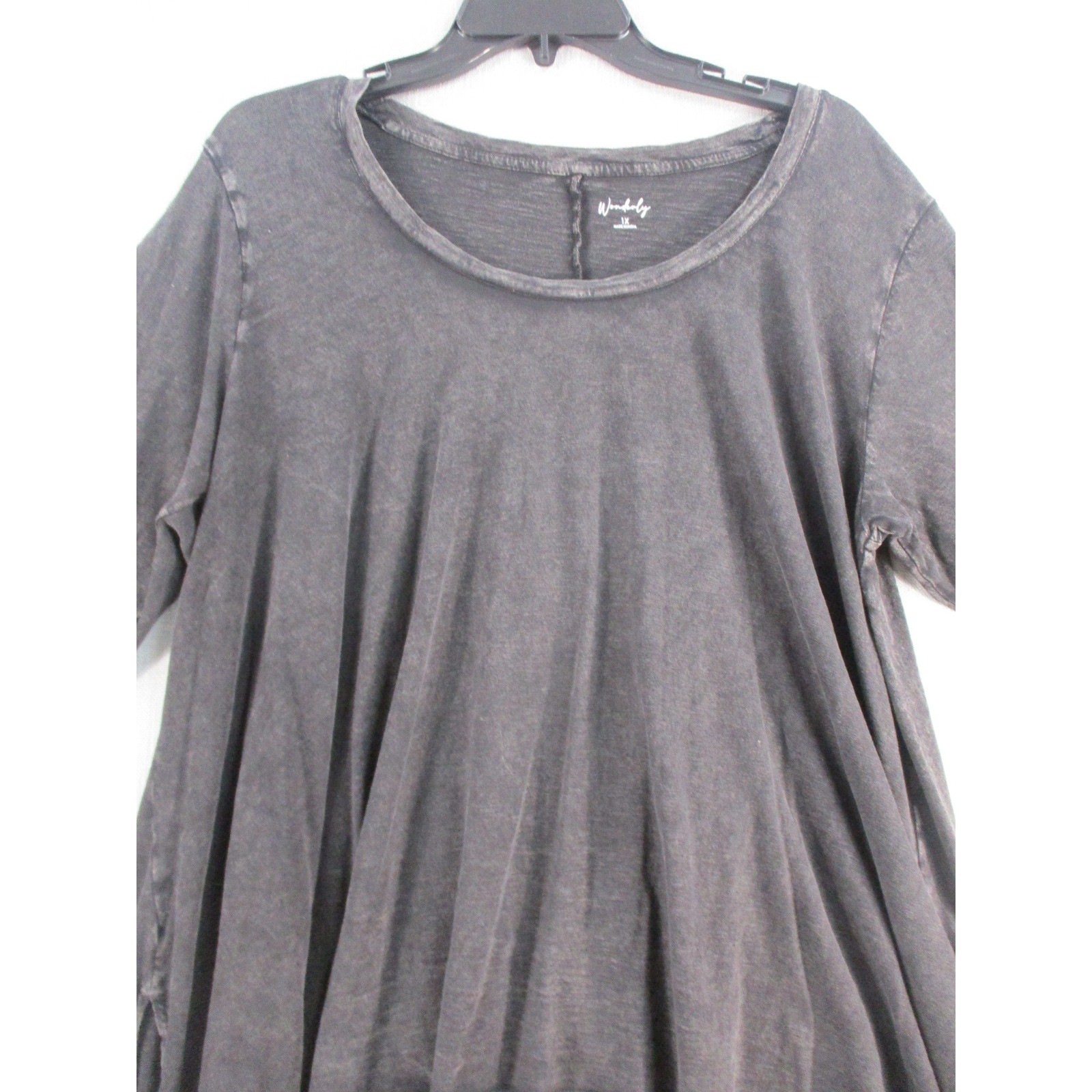 Wonderly Womens 1X Charcoal Gray Acid Wash Long Sleeve High Low Swing Tunic Top