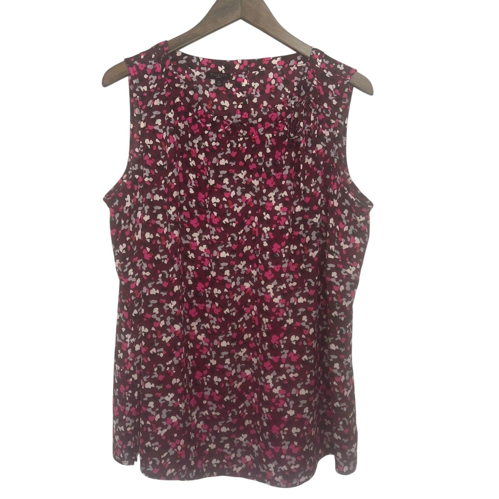 Talbots Sleeveless Blouse Top Womens 1X Confetti Wildberry Pink Ruffle