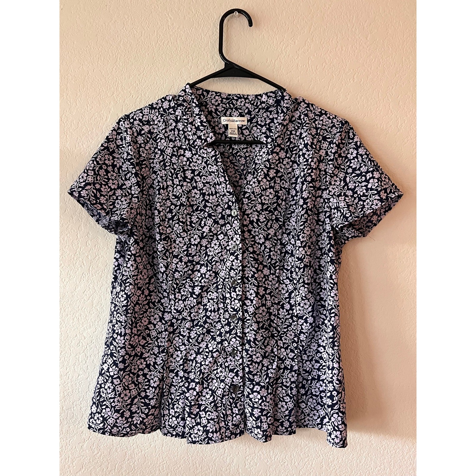 Croft & Barrow Floral Print Button Down Blouse Short Sleeve Women’s