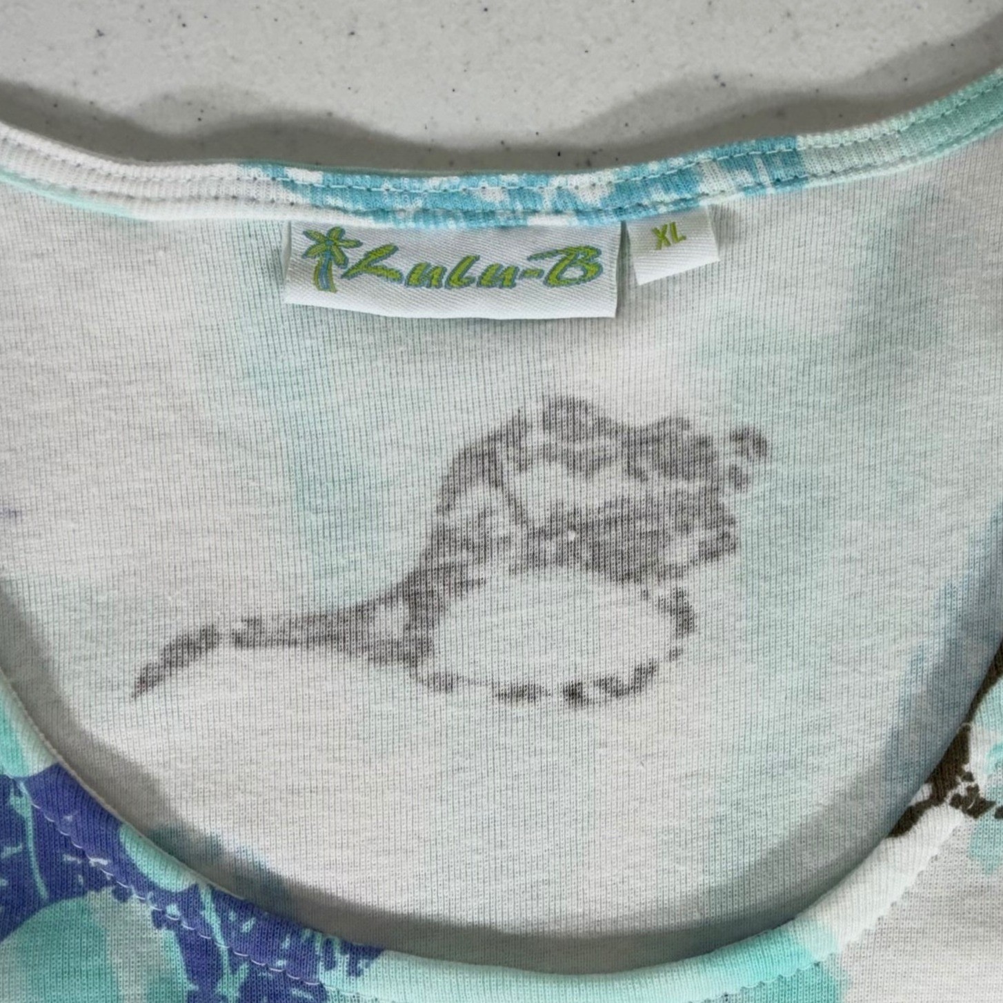 Lulu-B Tank Top Large Blue Teal Nautical Fish Shell Beaded Sequin Beach Coastal