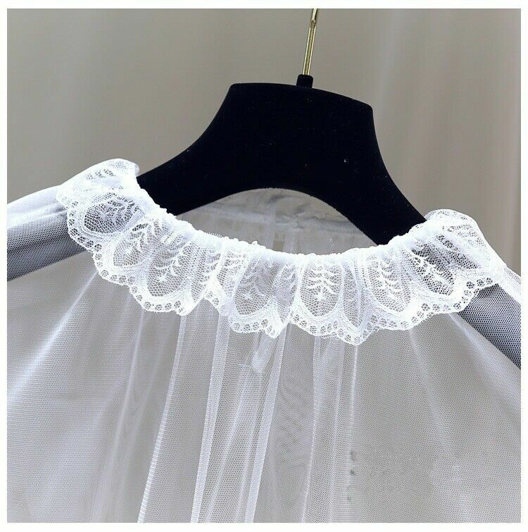 Lady Lace Shirt Tops Mesh Sheer Peter Pan Collar Blouse Lolita Flare Sleeve Sexy
