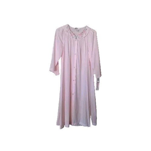NWT Shadowline Floral Embroidered Pink Robe House Coat Button-Up Women’s Small