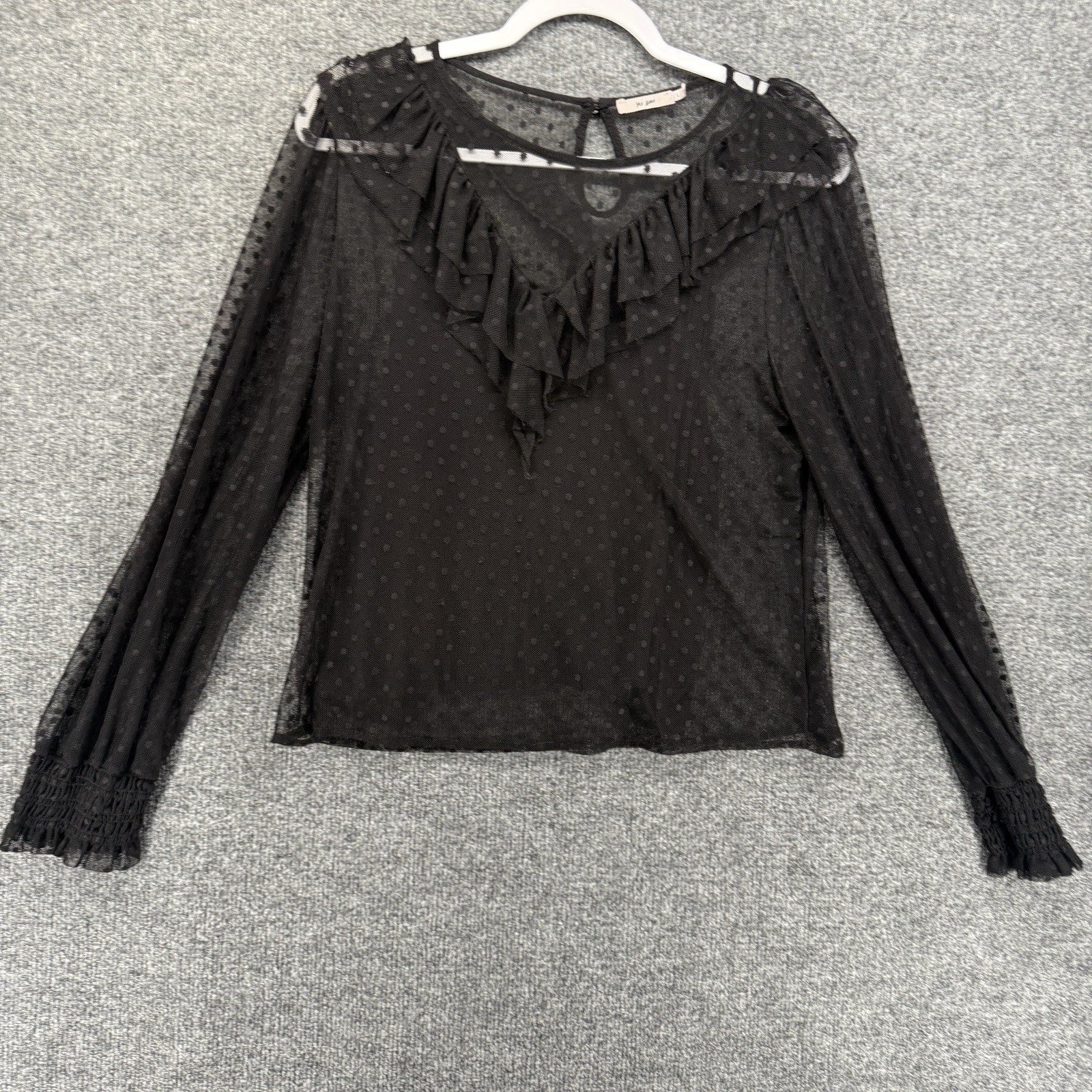 Womens Top Large Black Lace Sheer Ruffle Bell Sleeve Dark Fairy Whimsigoth Vamp