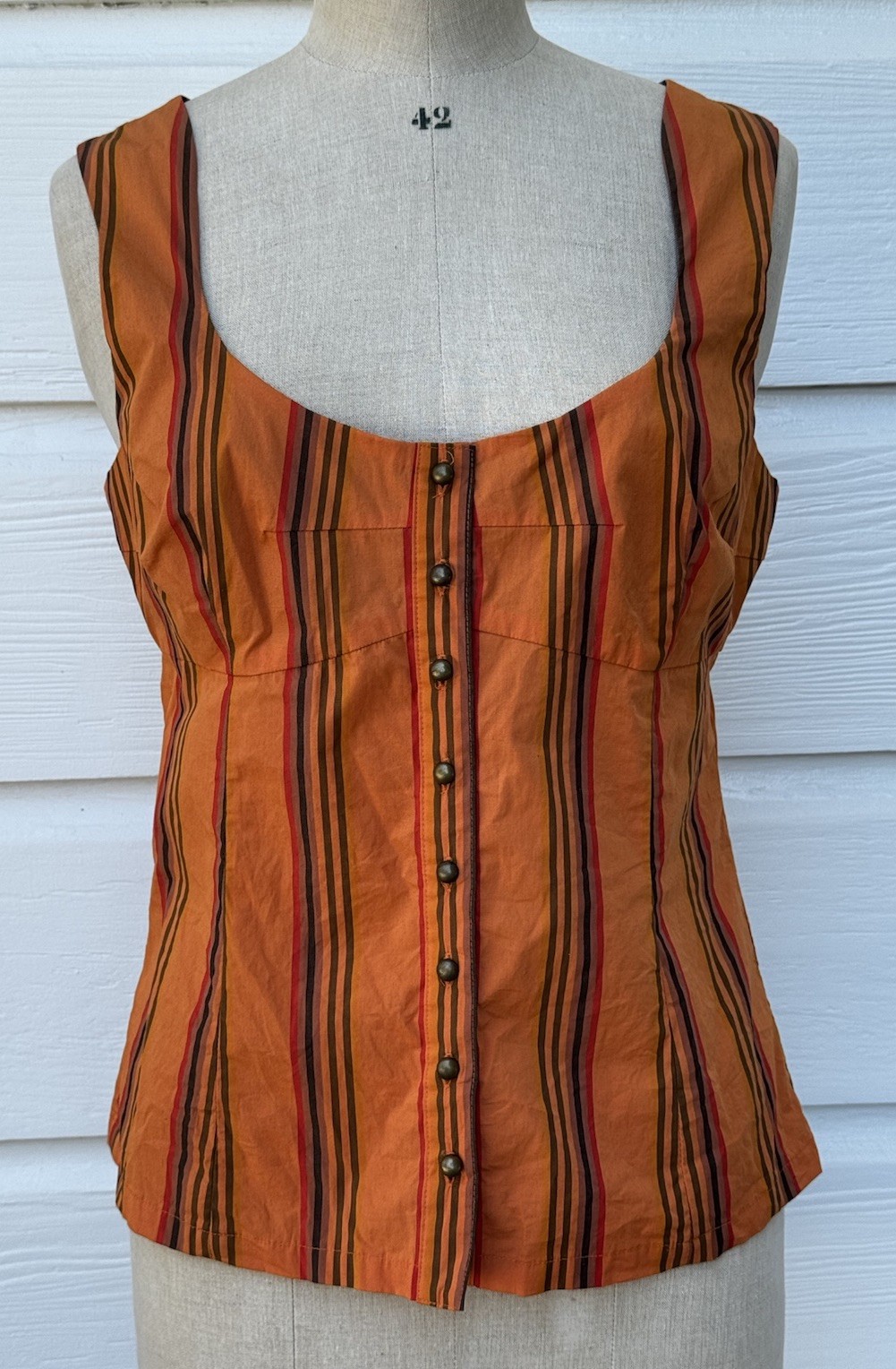 RARE 2009 L.A.M.B Gwen Stefani Orange Stripe Button Up Tie Back Top Runway 10