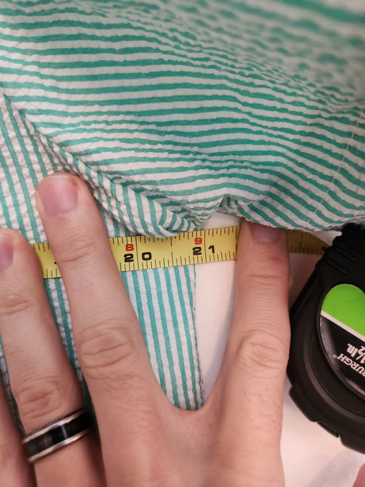 Boca Bay Women’s Blue Green Aqua White Stripe Seersucker Short Sleeve Blouse L
