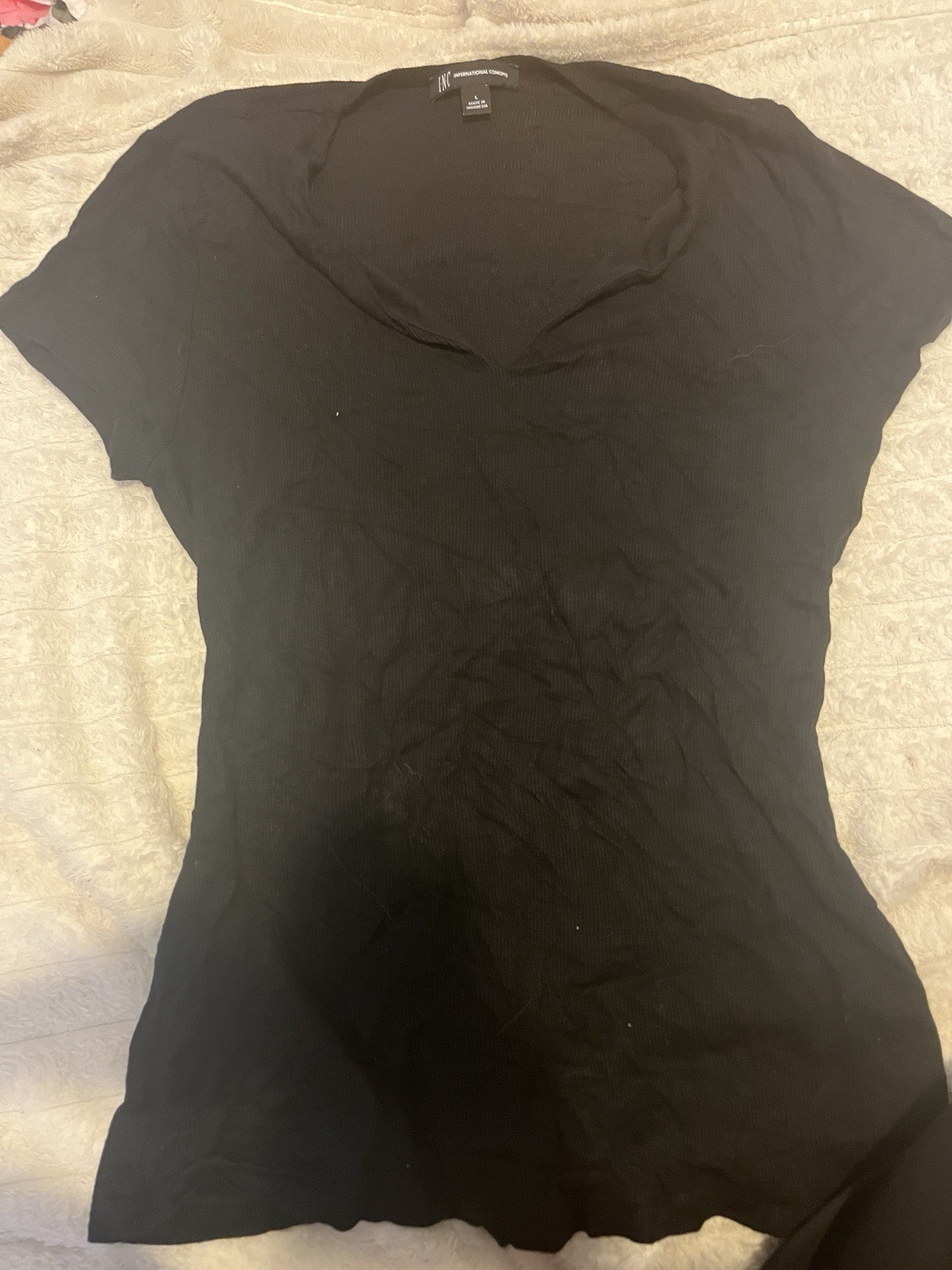 INC International Concepts Women’s Black V-Neck Short Sleeve Knit T-Shirt Size L