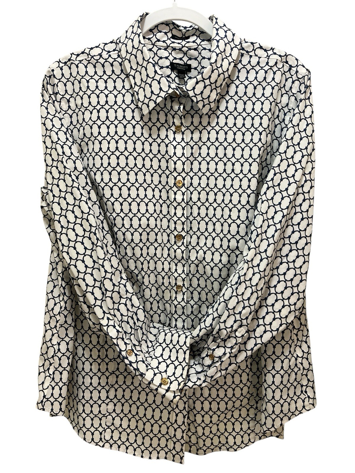 TALBOTS Blue And White Wrinkle Resistant Button Up Shirt Size 22Wp Chain Design