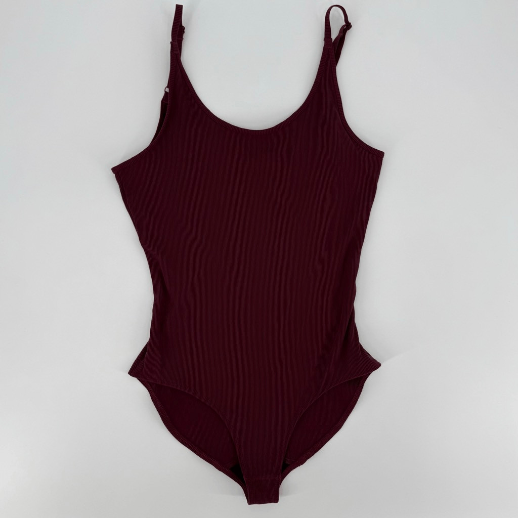 Outdoor Voices Superform Rib Leotard Bodysuit Top Shiraz Burgundy Women Small