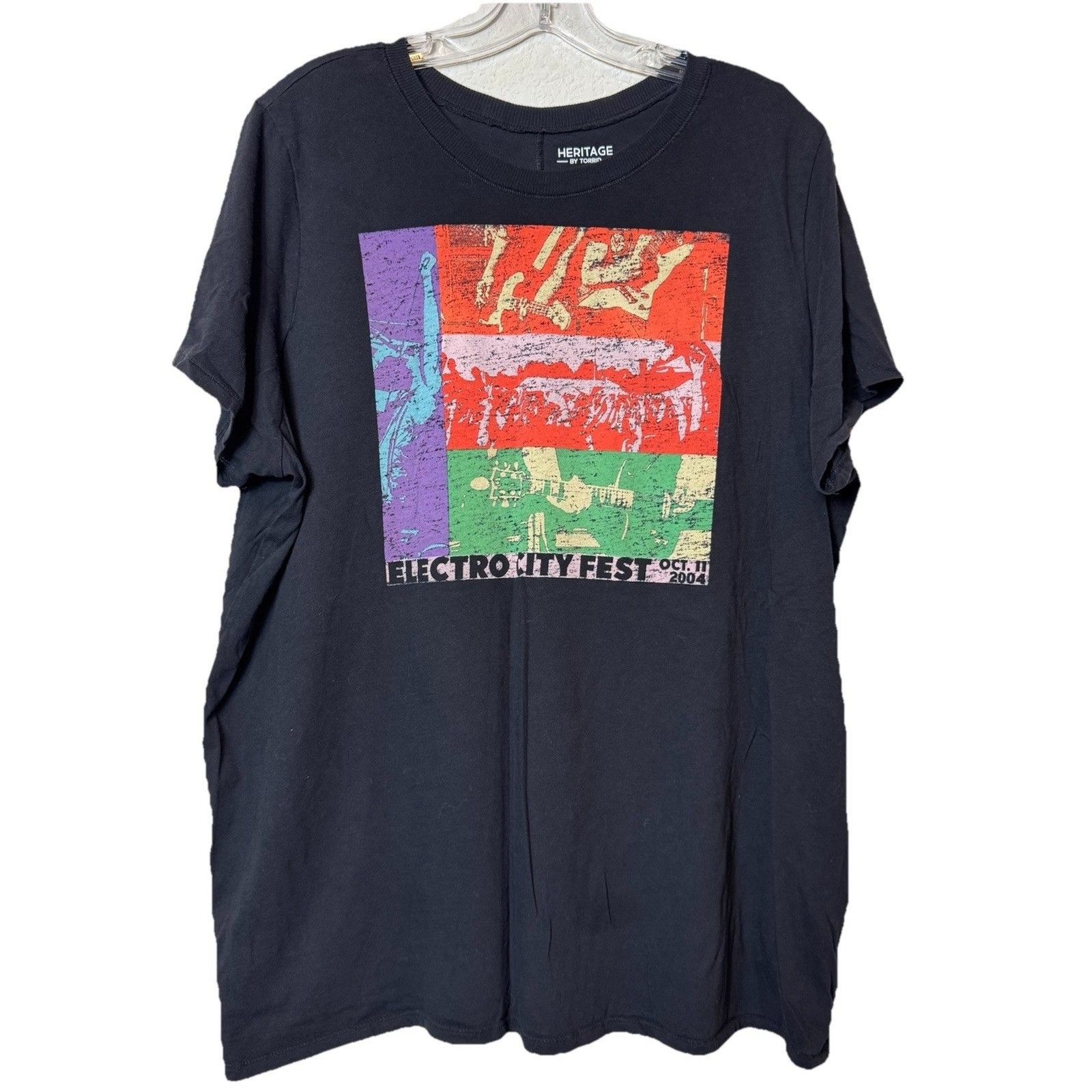Torrid Electro Fest Classic Fit Heritage Jersey Crew Tee Black 2X 100% Cotton
