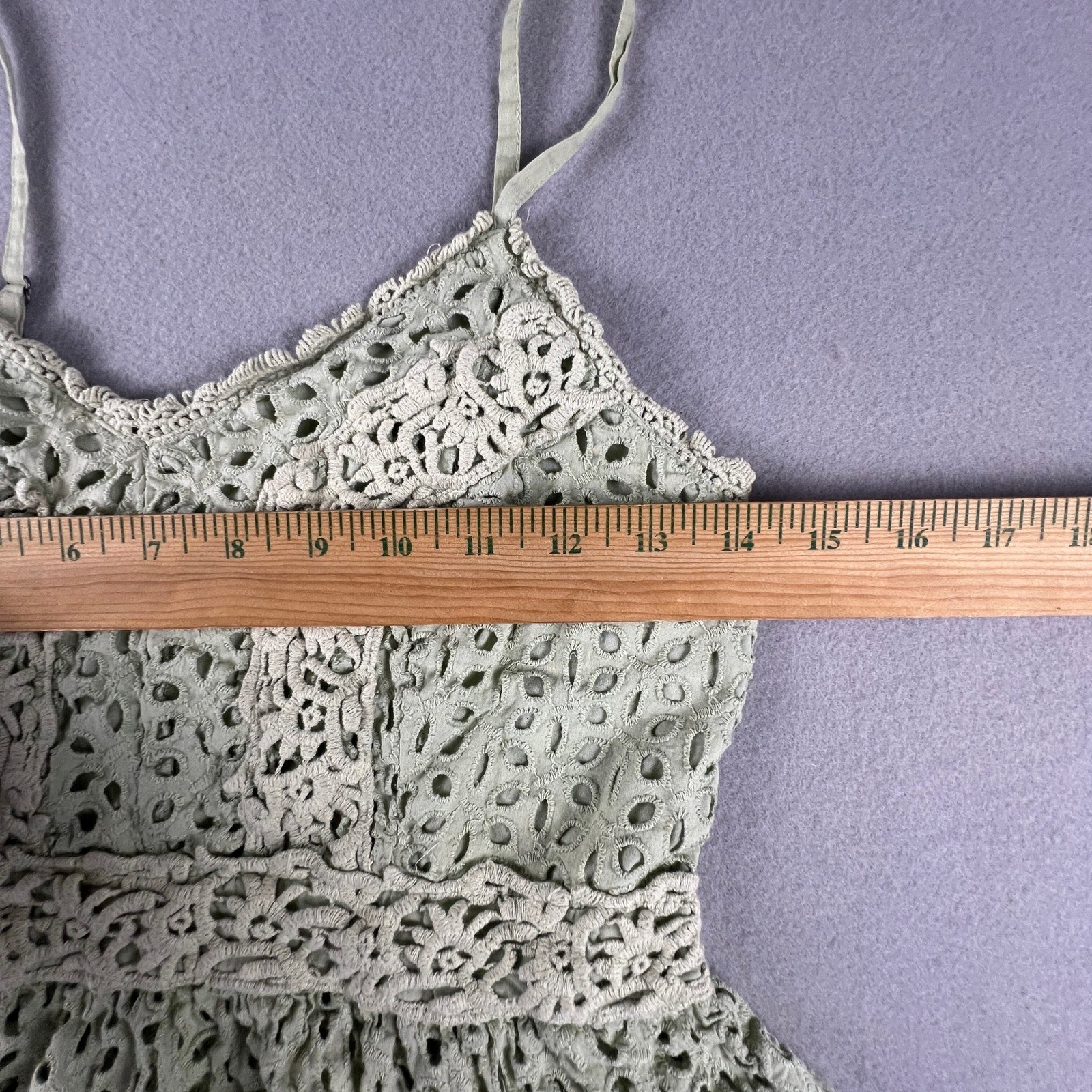 Crochet Lace Top Gaze Eyelet Cami Medium Sage Green Boho Festival Cottagecore