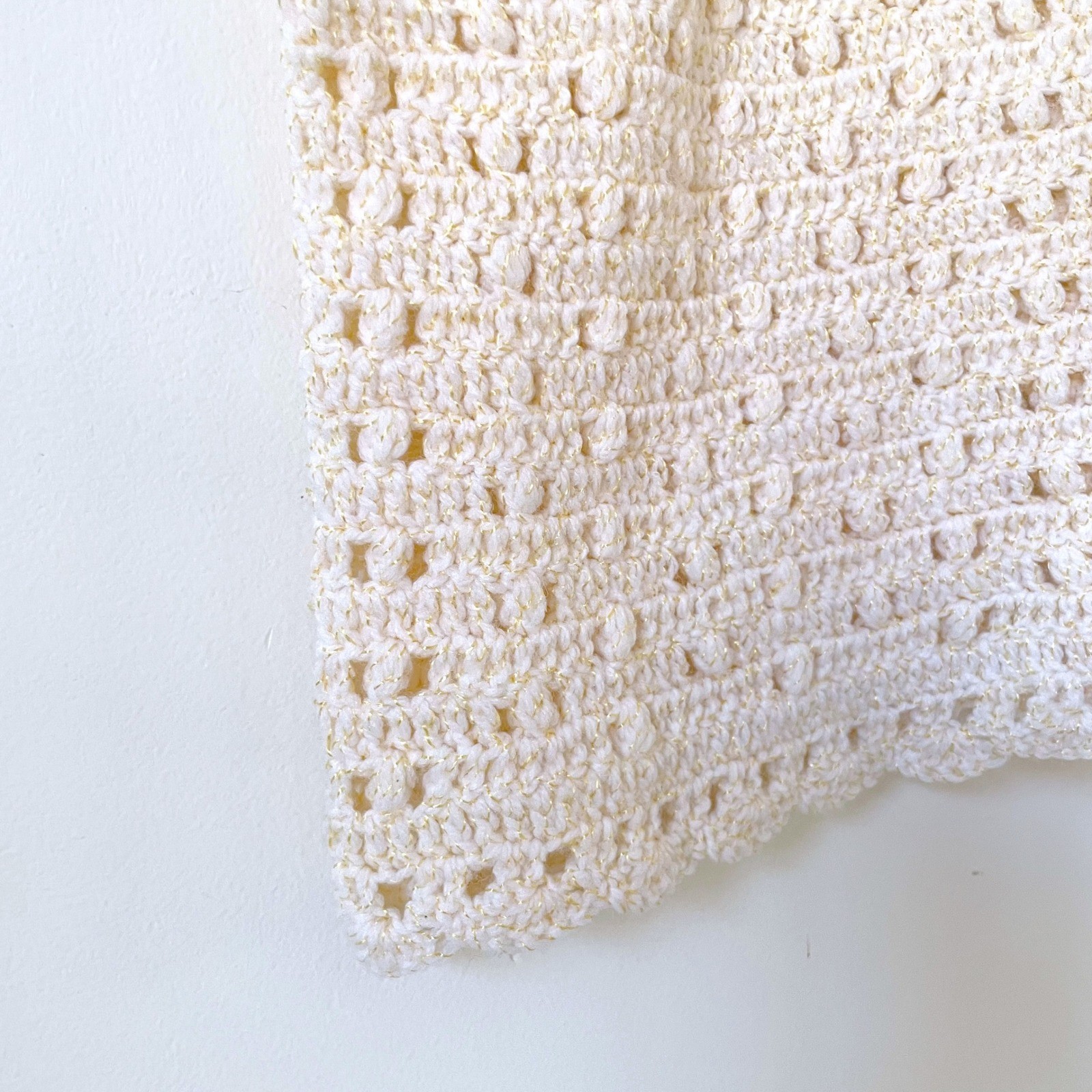 Handmade Vintage Crochet Knit Short Sleeve Scalloped Top Small Cottage Feminine