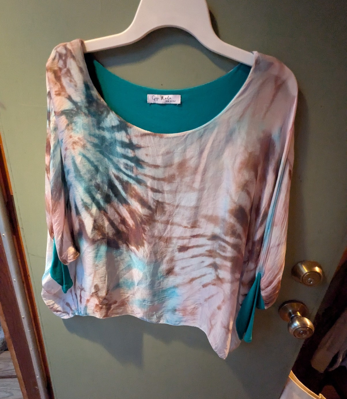 Gigi Moda Multicolor Layer Boho Tie Dye Scoop Neck 3/4 Sleeve Festival Blouse S