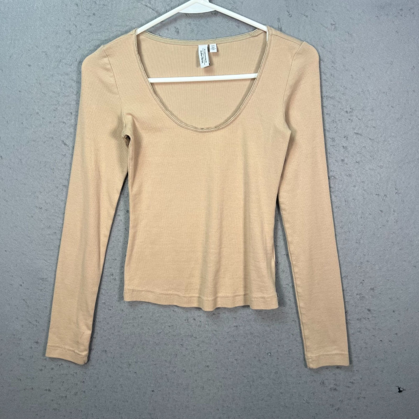 & Other Stories Womens XS Beige Ribbed Long Sleeve Top Cotton Blend