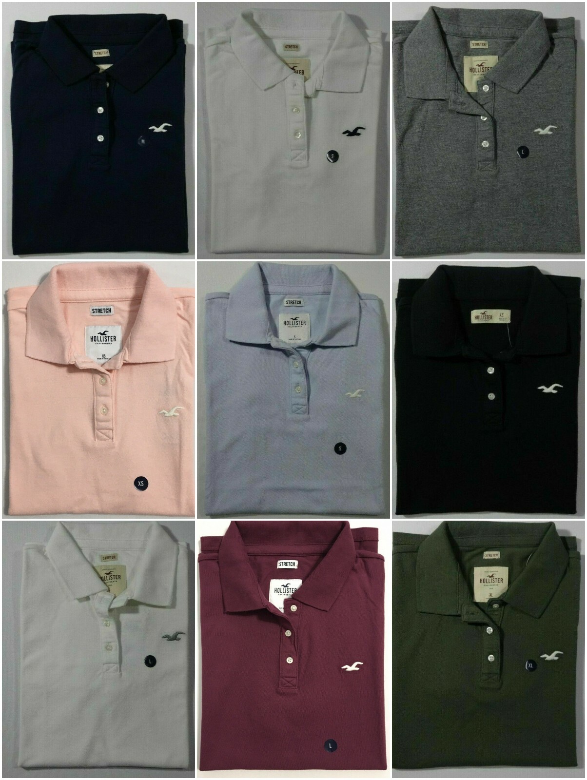 HOLLISTER HCO WOMENS SOLID STRETCH 3-BUTTON POLO SHIRT WITH LOGO XS S M L XL NEW