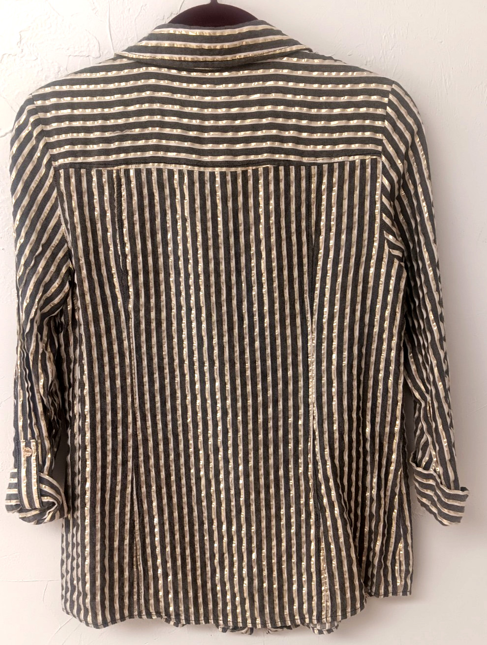 Anne Klein Woman’s Gold & Gray Striped Zippered Top NEW Medium