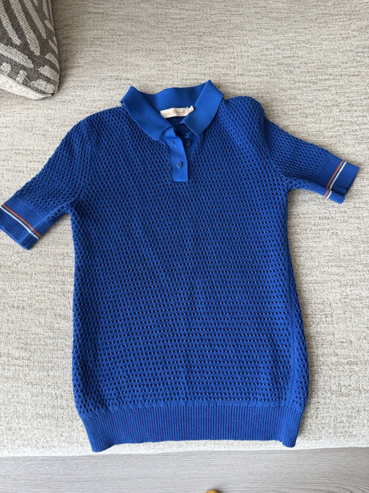 Tory Burch Polo Shirt Women’s Size XS Navy Blue Gold Buttons Knit