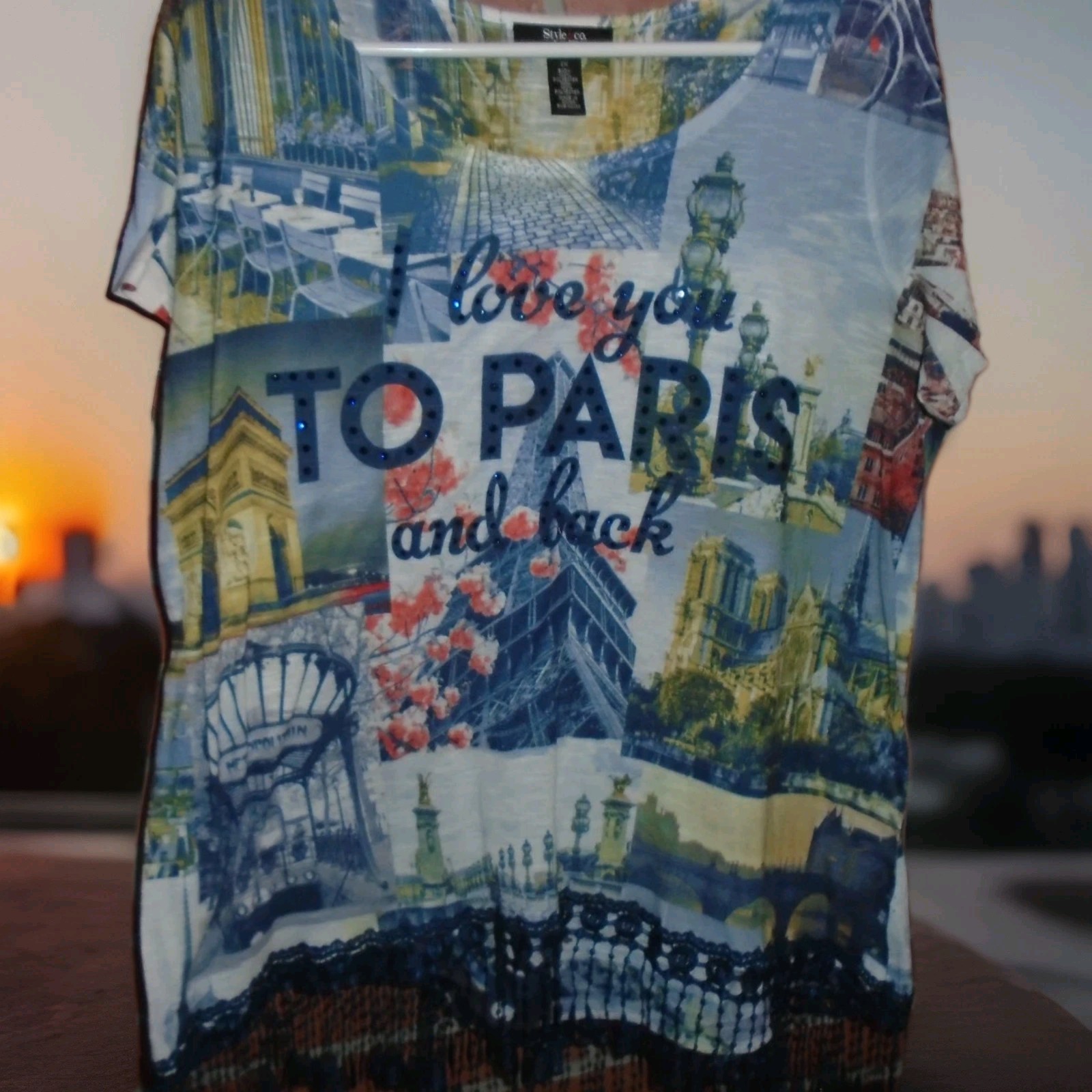 STYLE & CO WOMANS “I LOVE YOU TO PARIS” TOP SIZE 1X==SEE PICTURES FIRST