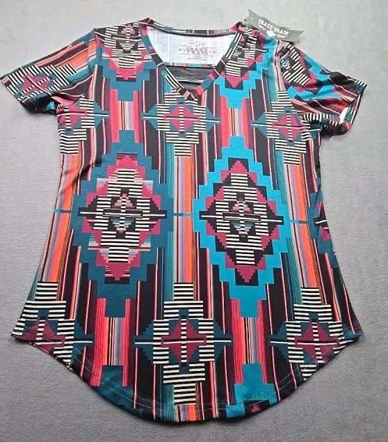 Crazy Train Women’s Multicolor Aztec Print Soft T-Shirt Medium NWT
