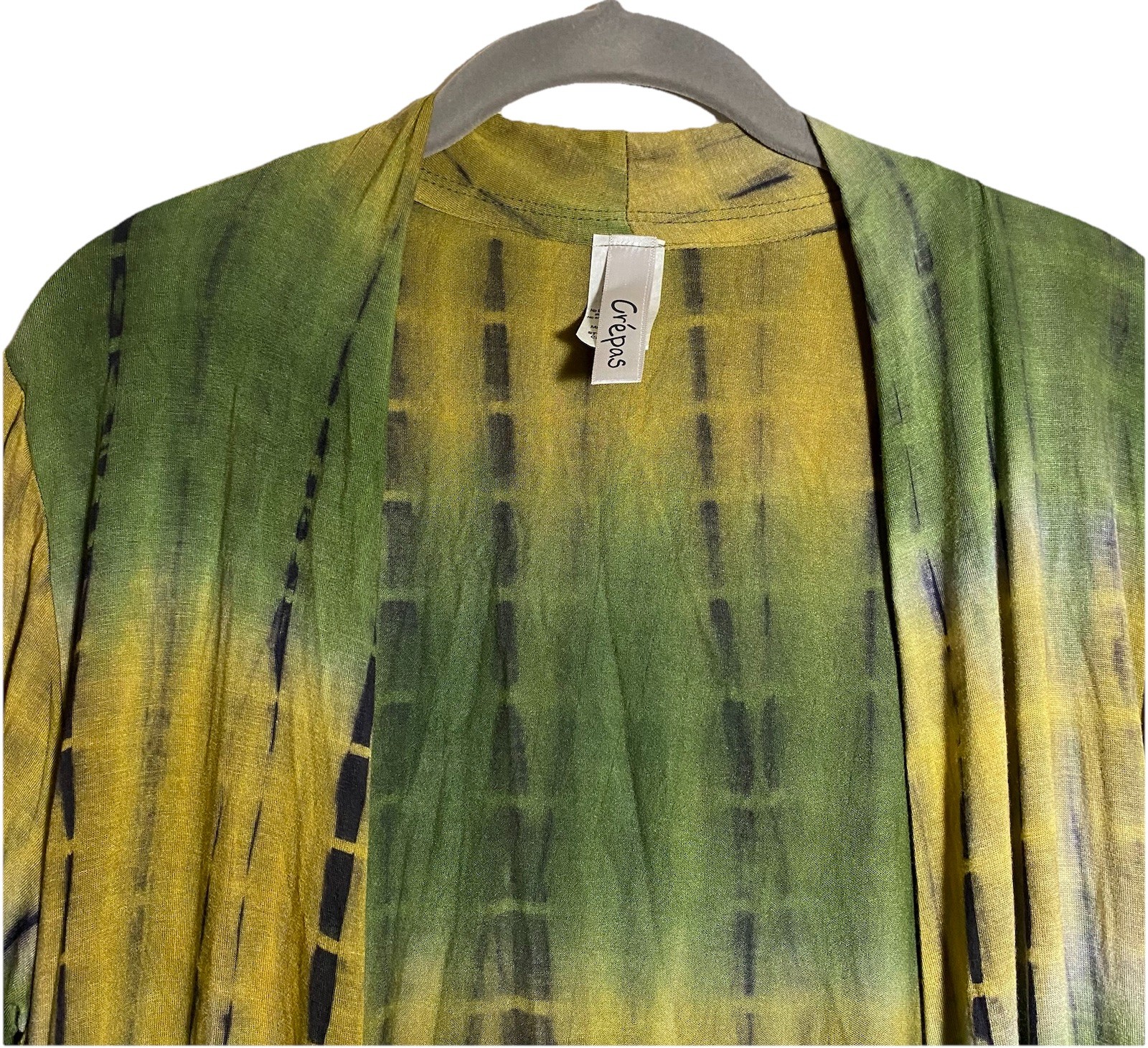 Crepas Womens Open Kimona Sz L Green/Golds/Black Flowy