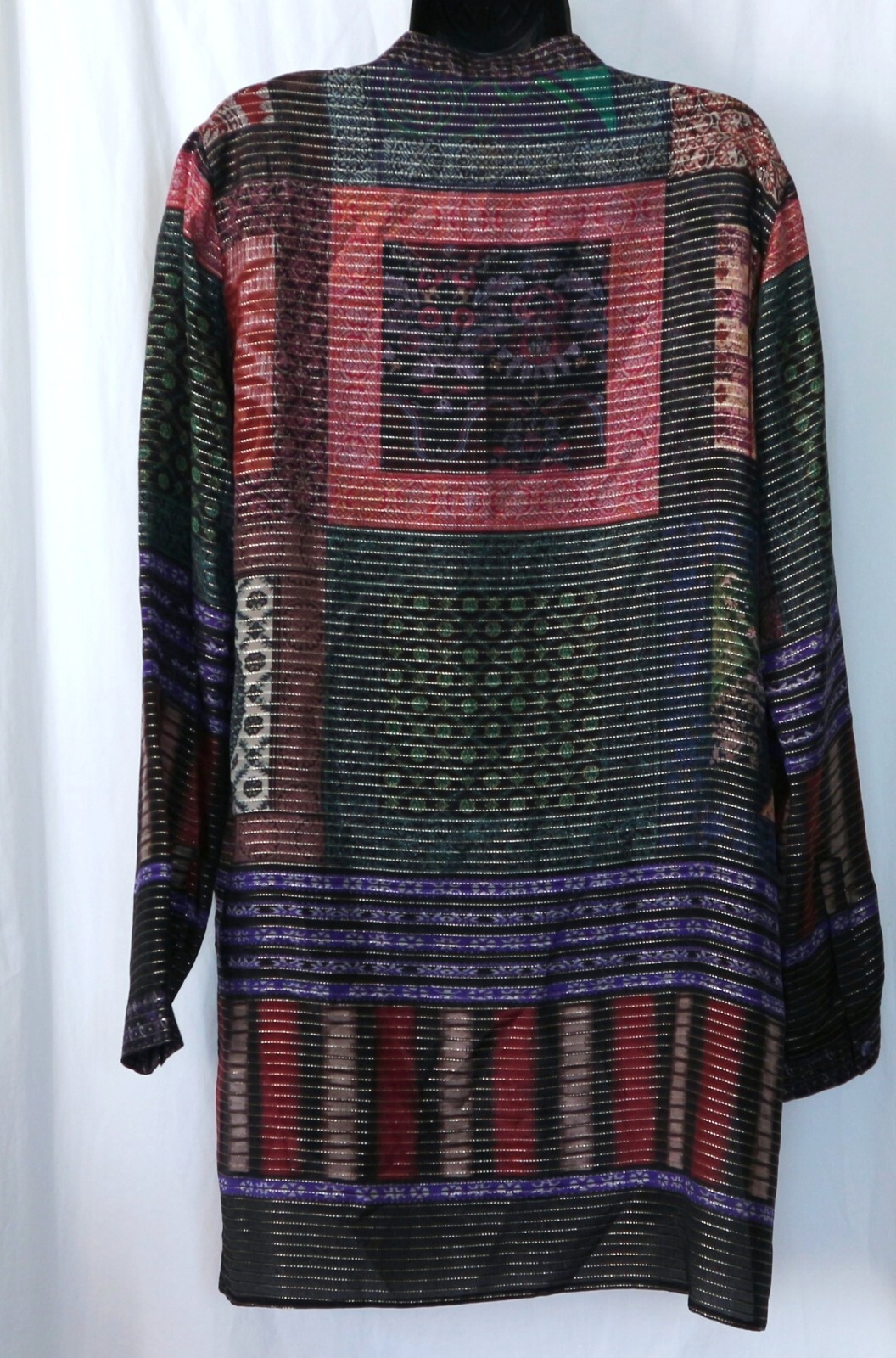 ETRO ITALY VNck Silk Tunic Blse w Metallic Gold Threads 44 In Chest Sz 46 EXC