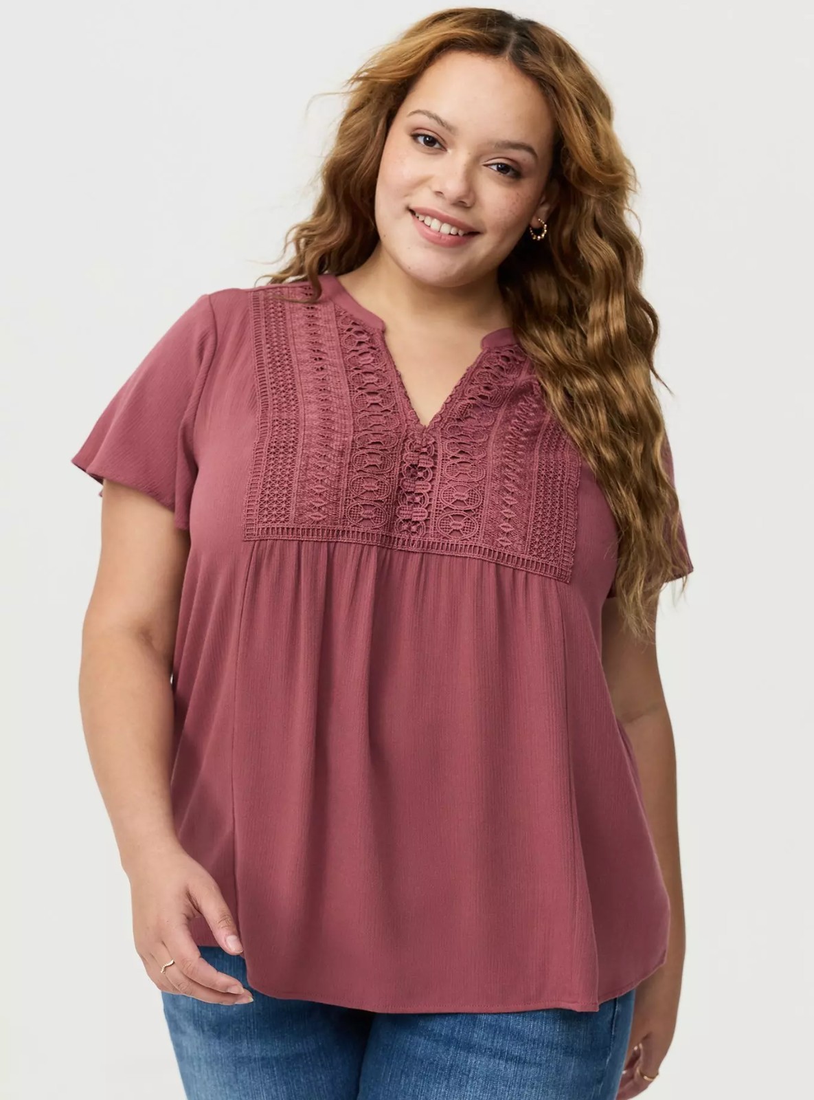 Torrid Wild Ginger Short Sleeve Crochet Lace Flutter Sleeve Blouse – size 2