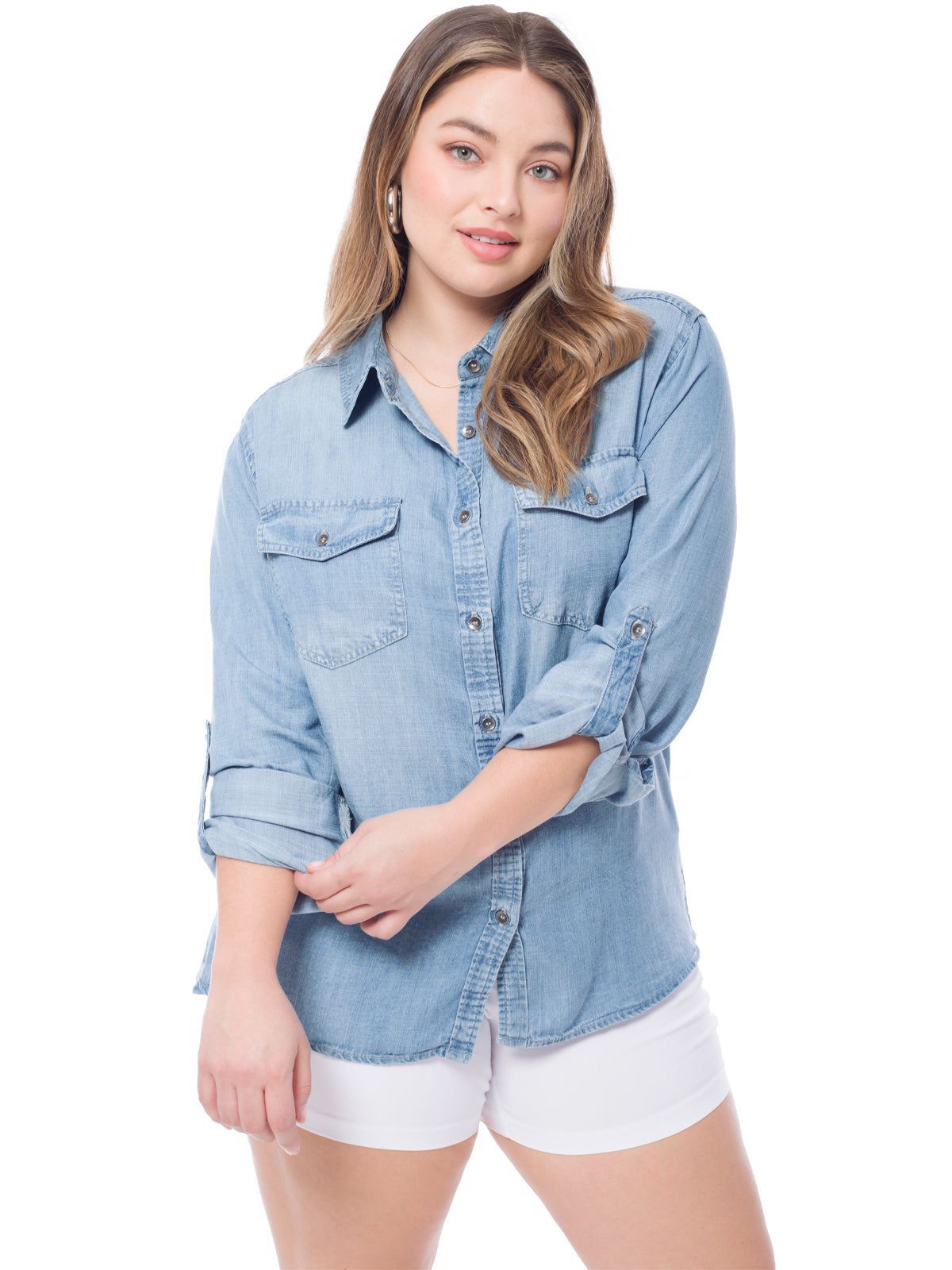 MixMatchy Classic Long/Roll Up Sleeve Button Down Denim Chambray Shirt