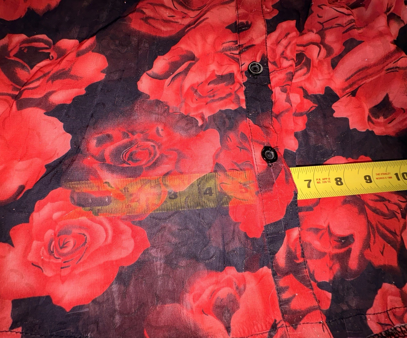 Sexy Gothic Womens S Red Black Floral Sheer Chiffon Collared Button-Up Blouse