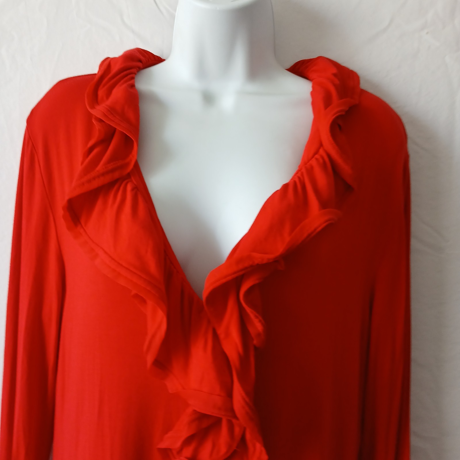 Grace Elements Top Red Button Up Ruffles Sz L Dressy Holiday Office Wear Party