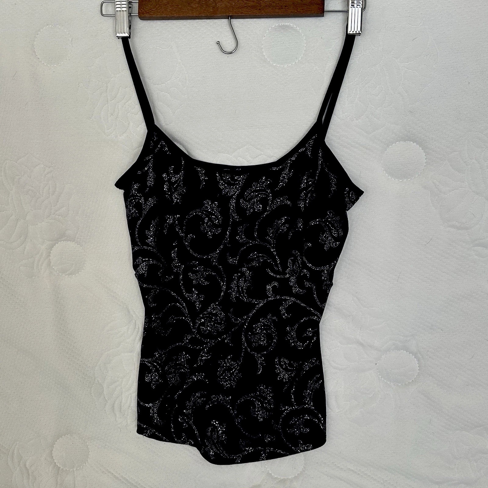 Midnight blue tank top with silver floral glitter