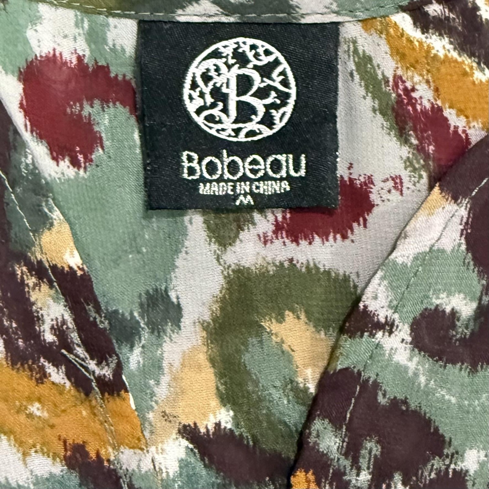 Bobeau Top Womens Medium Multicolor Boho Floral Tie Waist Sheer Casual Shirt