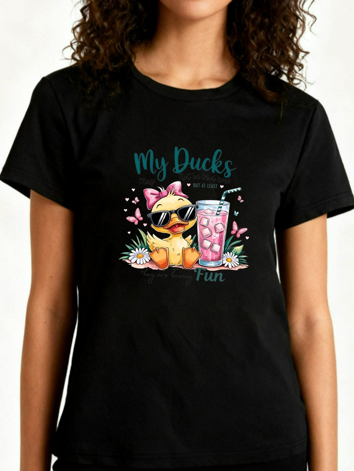 My Ducks Make Me Happy Graphic Tee Cute Duck Women’s Soft Polyster T-Shirt Gift
