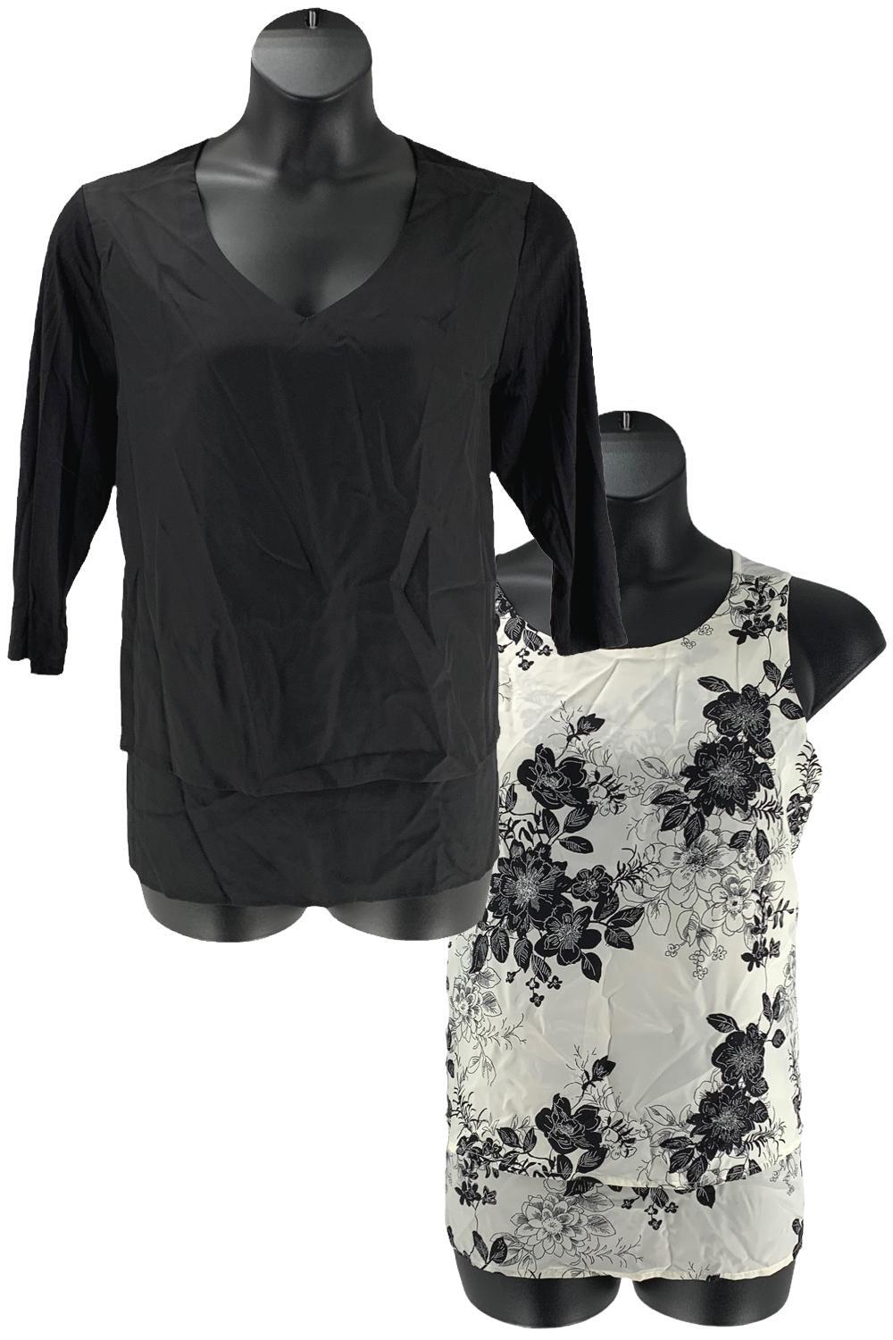 DG2 by Diane Gilman 2pck Printed Easy Tank/3/4-Sleeve Easy Top Black