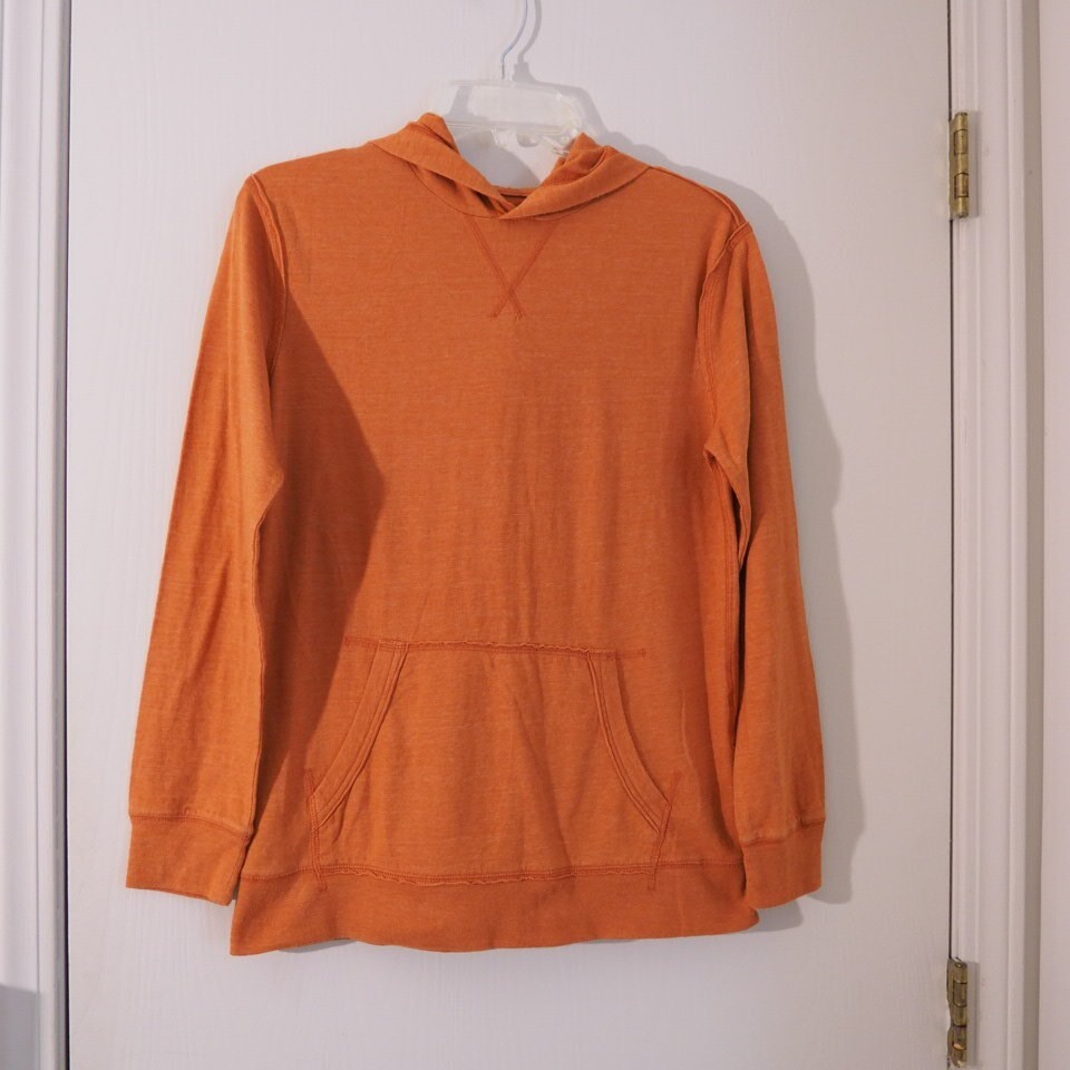CHEROKEE Rust Brown Cotton Blend Long Sleeve Pockets Hooded Knit Top Size L