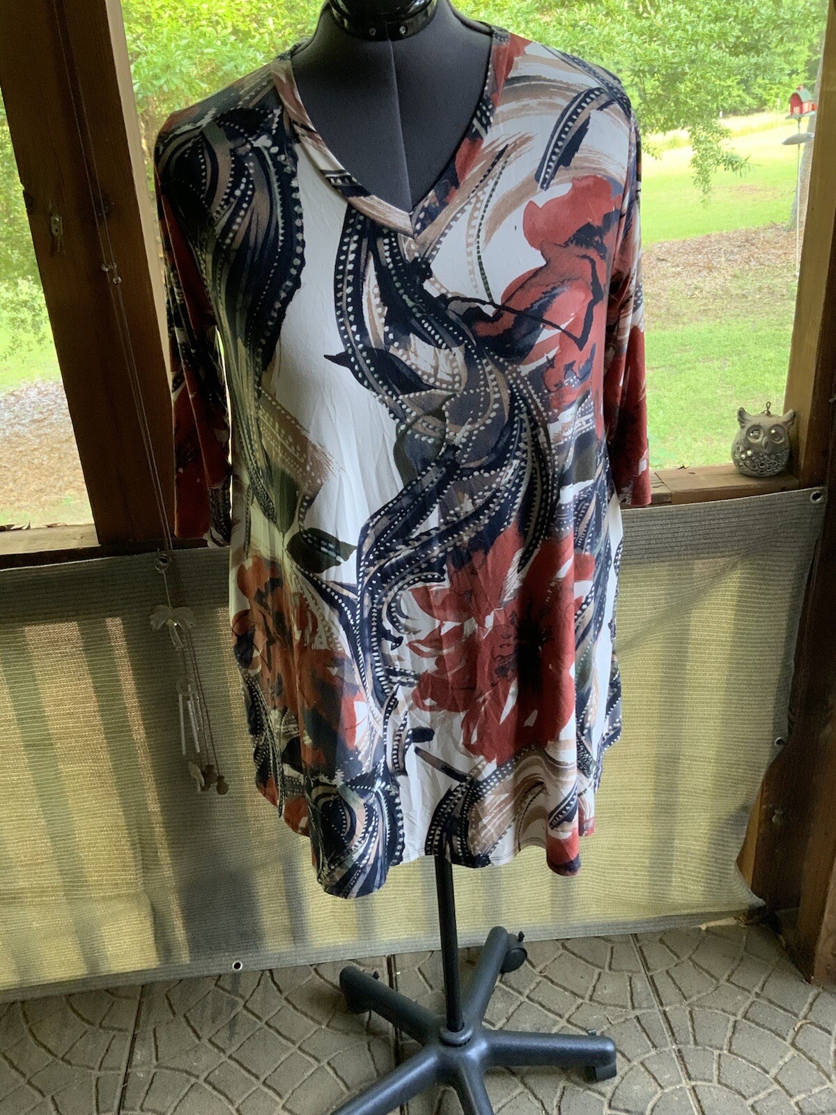 Crepas Tunic Plus Size 2XL With Pockets 3/4 Sleeves V-neck Multicolored