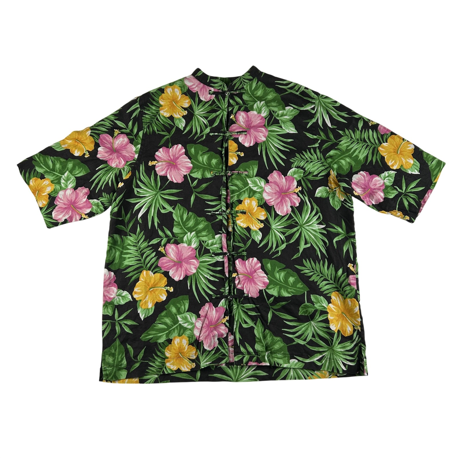 Lauren Ralph Lauren Blouse Womens XL Tropical Floral Linen Tunic Top Asian Style