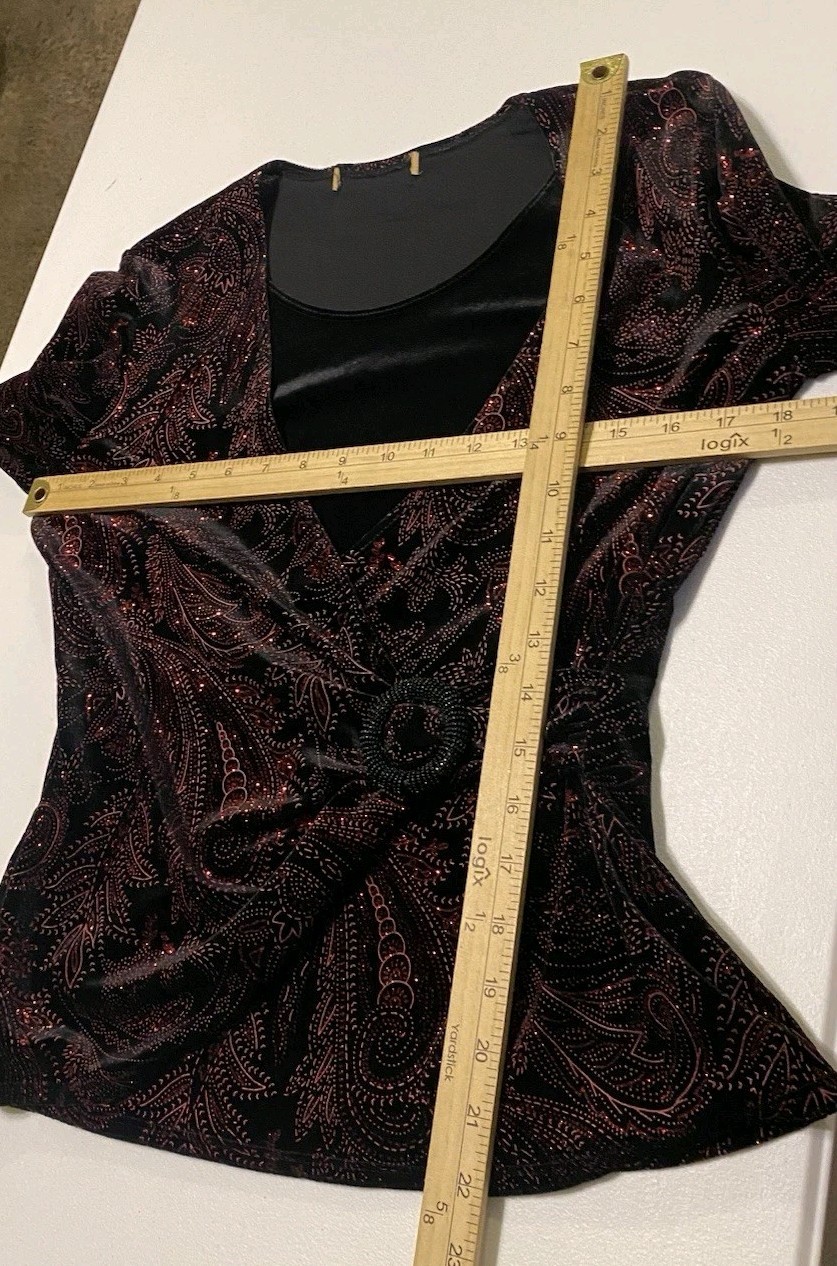 Vtg 90s Womens Black Velvet Glitter Stretch Witchy Whimsigoth Vampy Wrap Top M