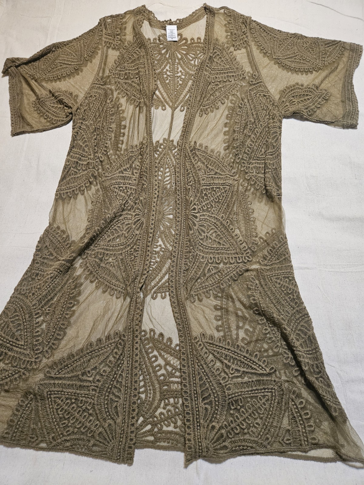 Romantic Lace Womens Kimono Duster Open Front Sz L/XL Green