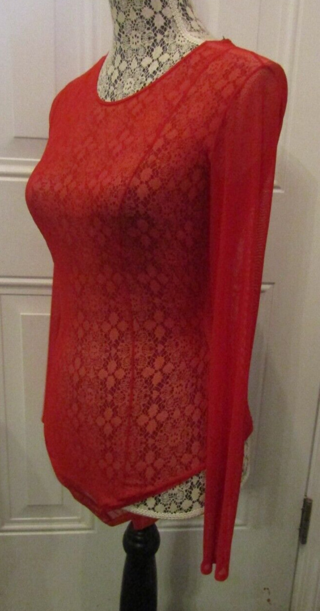 Murmur Bodysuit NWT Designer Red Sheer Long Sleeve Top Retail $381 Size 36 US S
