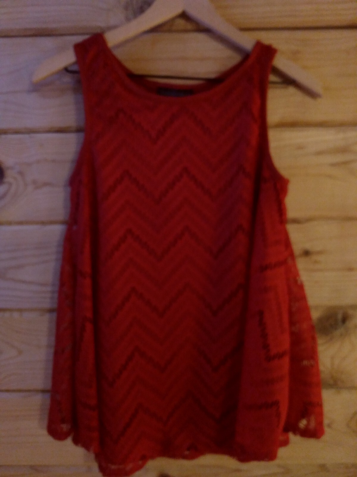 American City Wear Top Deep Red Lined Lace Mesh Swing Sz M
