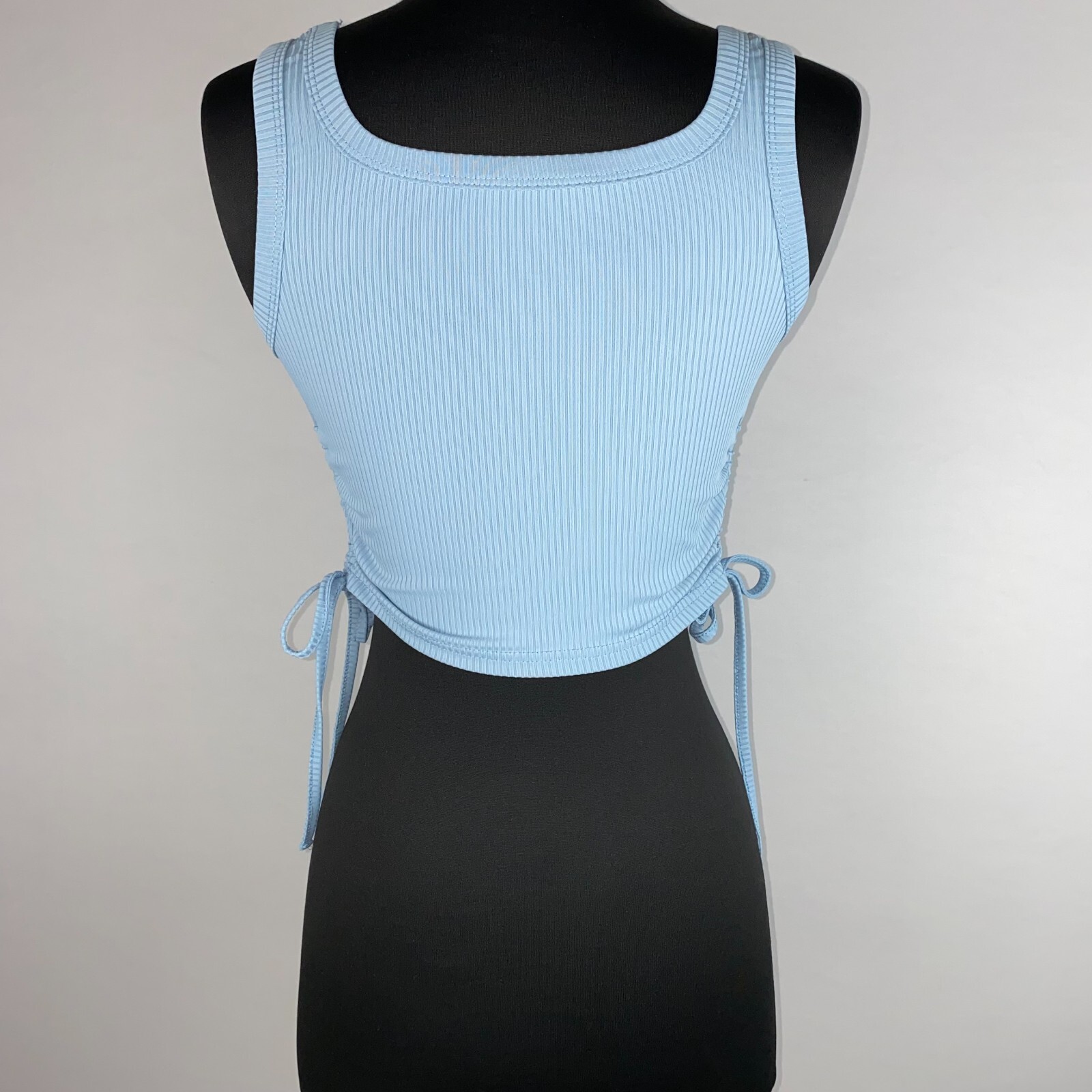 Shein Womens S / US 4 Blue Ribbed Drawstring Ruched Side Ties Cropped Tank Top