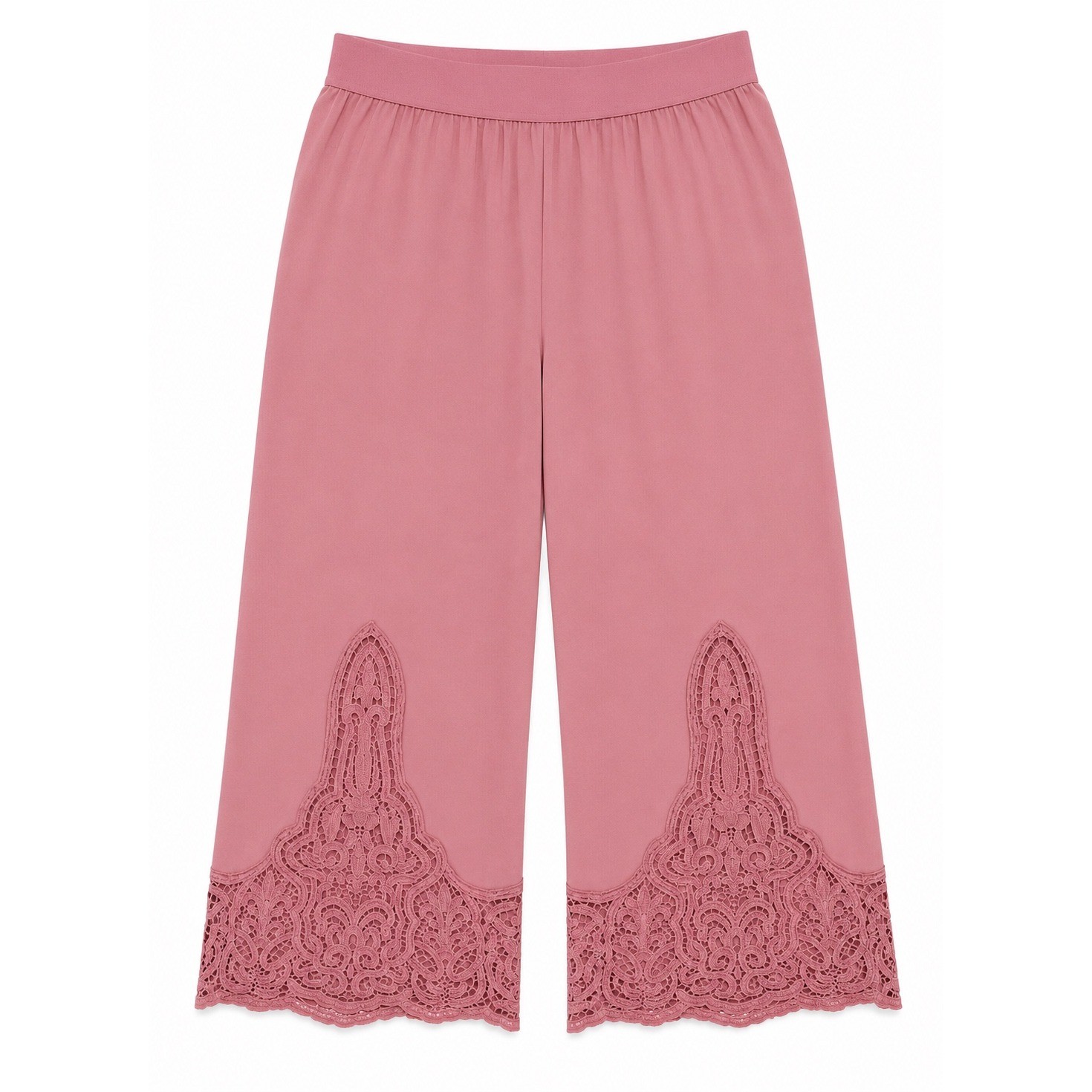 Roamans Womens 1X 18/20 Pink Pajama Lounge Set Crochet Top Wide Leg Crop Pants