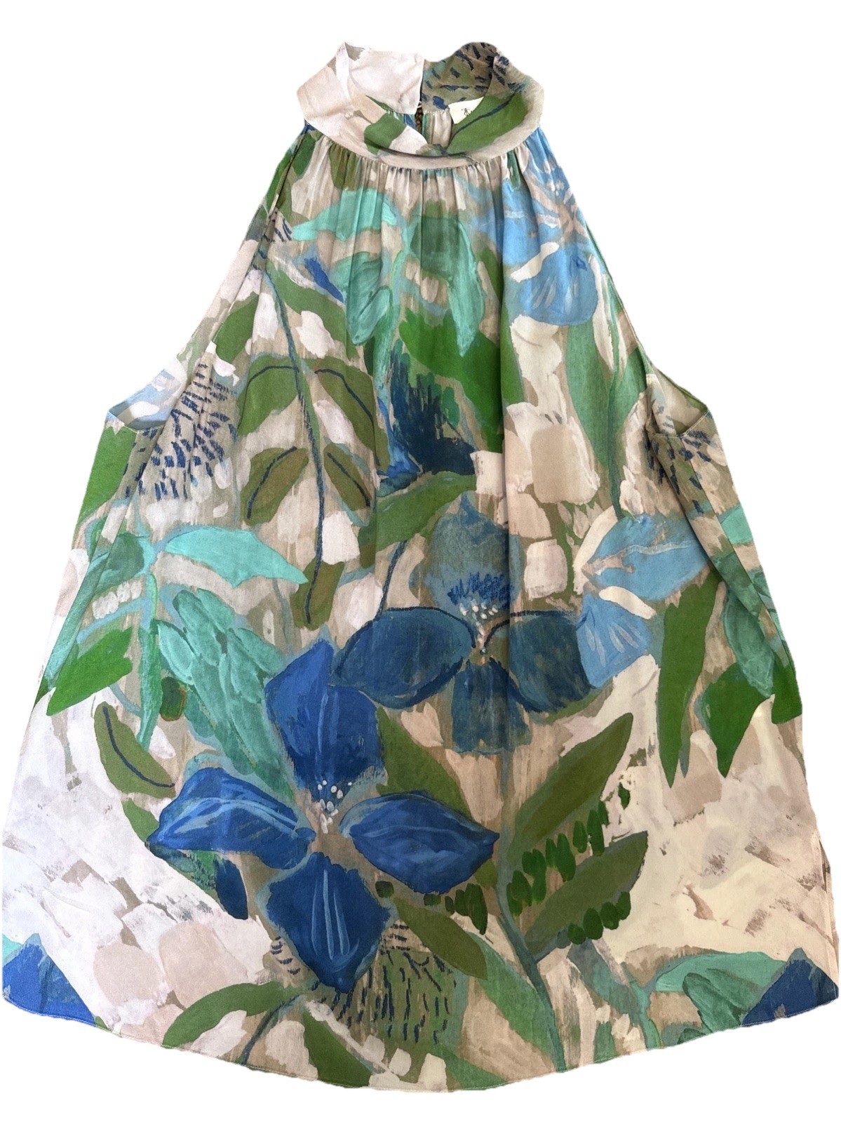 Lilysilk Halter Tank Top Mulberry Silk Sz 10 Blue Green Beige Floral