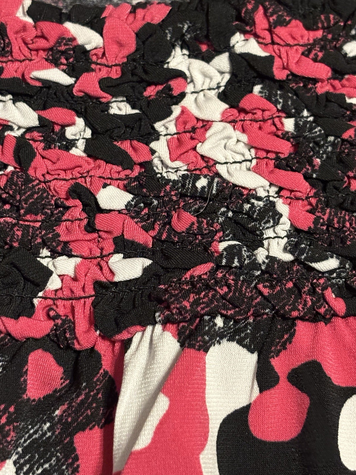 Fashion Bug Women’s 3X Pink Black White Abstract Print Smocked Flutter Sleeve