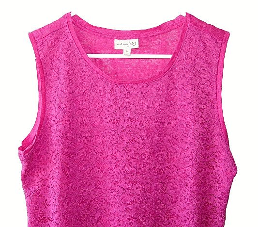 Maison Jules L Sleeveless Pink Lace Overlay Barbie Core Linen Scoop Neck Top New