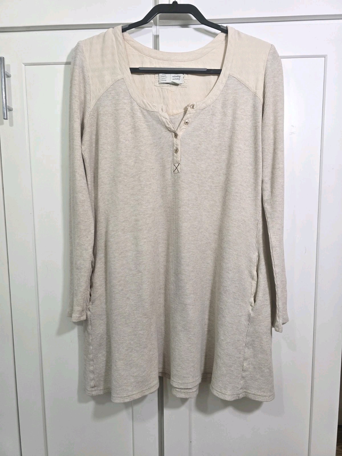 Anthro Saturday Sunday Waffle Henley Dress Tunic M Thermal Loungewear Pockets