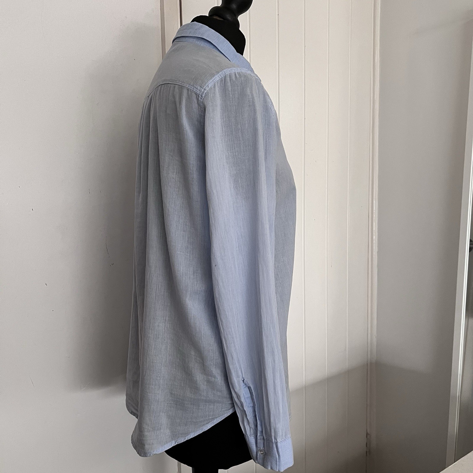 H&M Divided Light Blue Stripe Cotton Long Sleeve Shirt in UK 10 *exc cond*