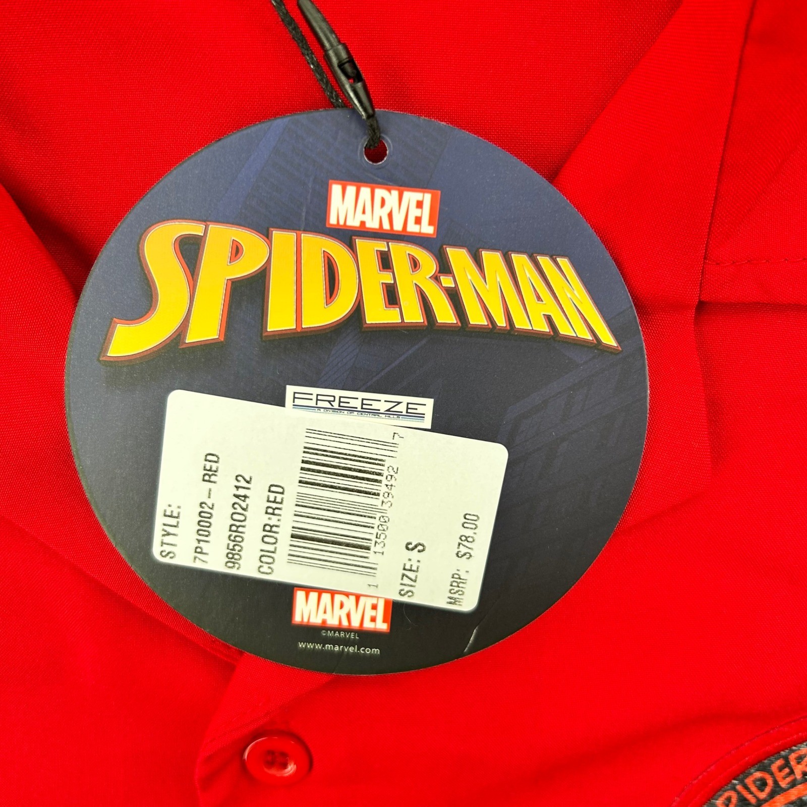 Marvel Spider-Man Red Button Down Shirt Short Sleeve Camp Collar SmalLRED