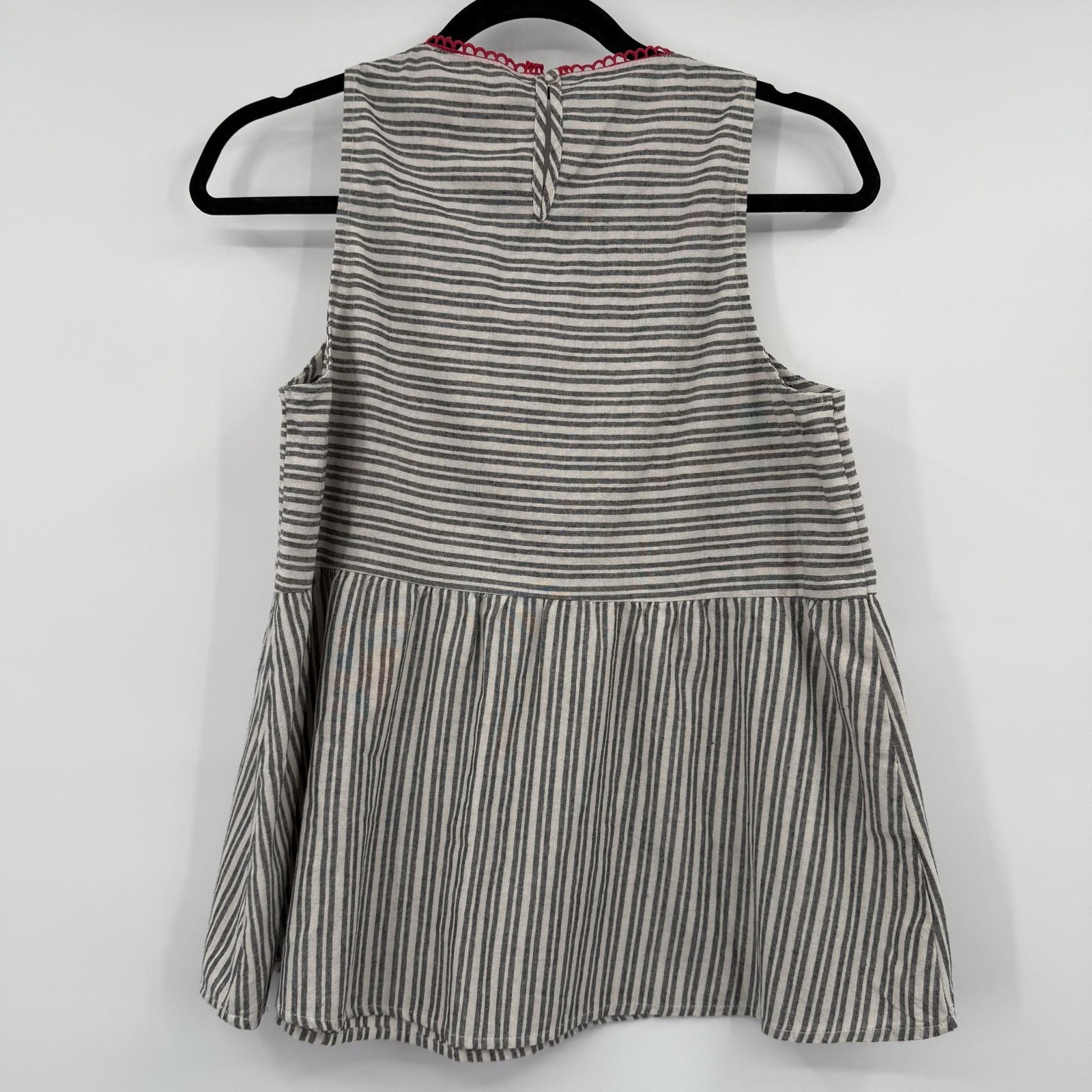 Savanna Jane Tank Tunic Womens S Gray Striped Embroidered Crochet Pockets